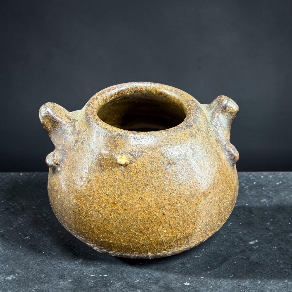 Brutalist Mini Handmade USA Pottery Brown Glazed Studio Art Vessel 1.5" x 1.25"